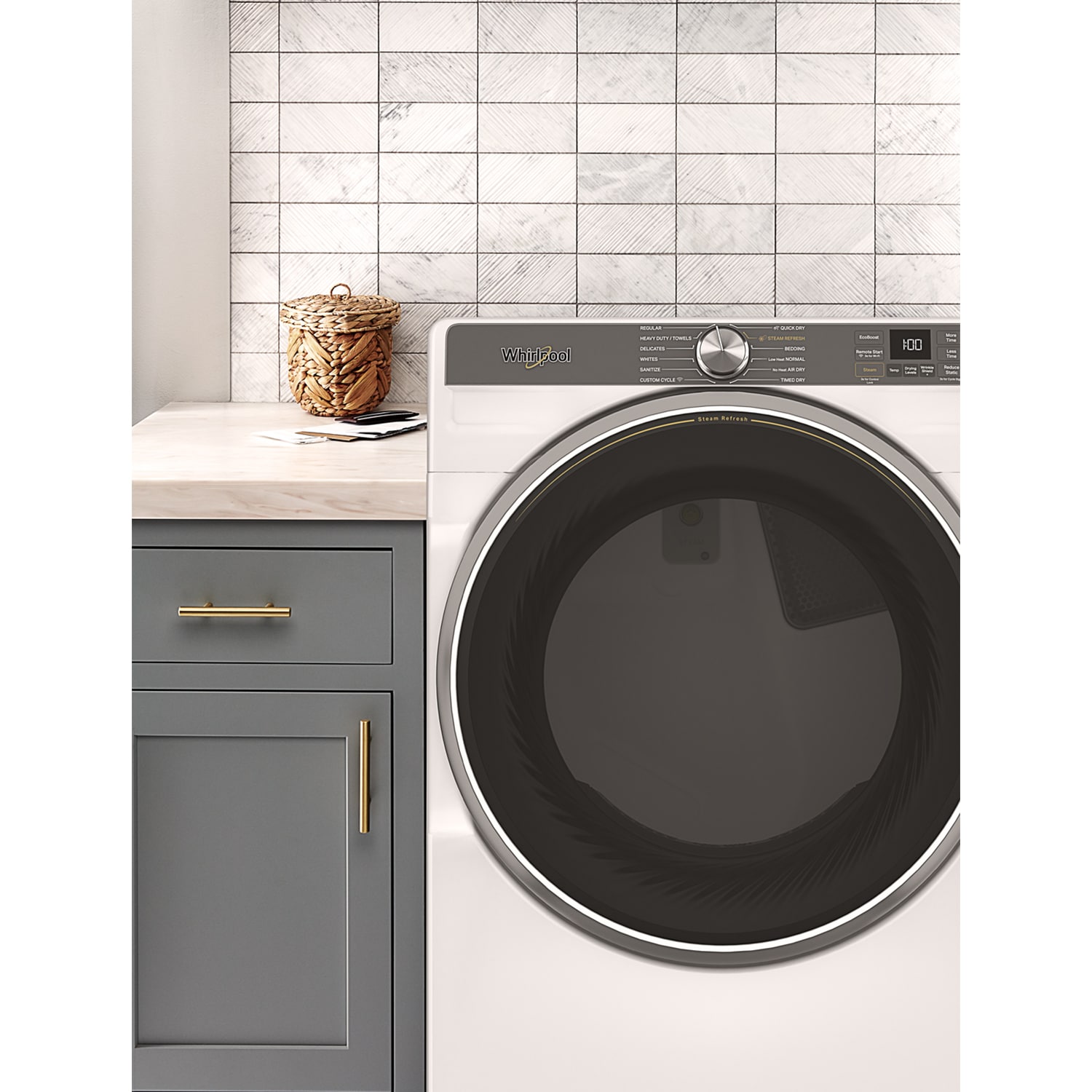 Whirlpool 27 in. 7.4 cu. ft. Smart Stackable Electric Dryer with Sensor Dry, Sanitize & Steam Cycle - White, White, hires
