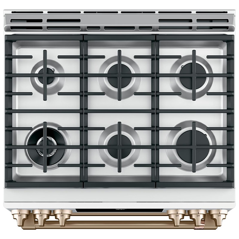 Cafe 30 in. 7 cu. ft. Smart Air Fry True European Convection Double Oven Slide-In Dual Fuel Range with 6 Sealed Burners & Griddle - Matte White, Matte White, hires