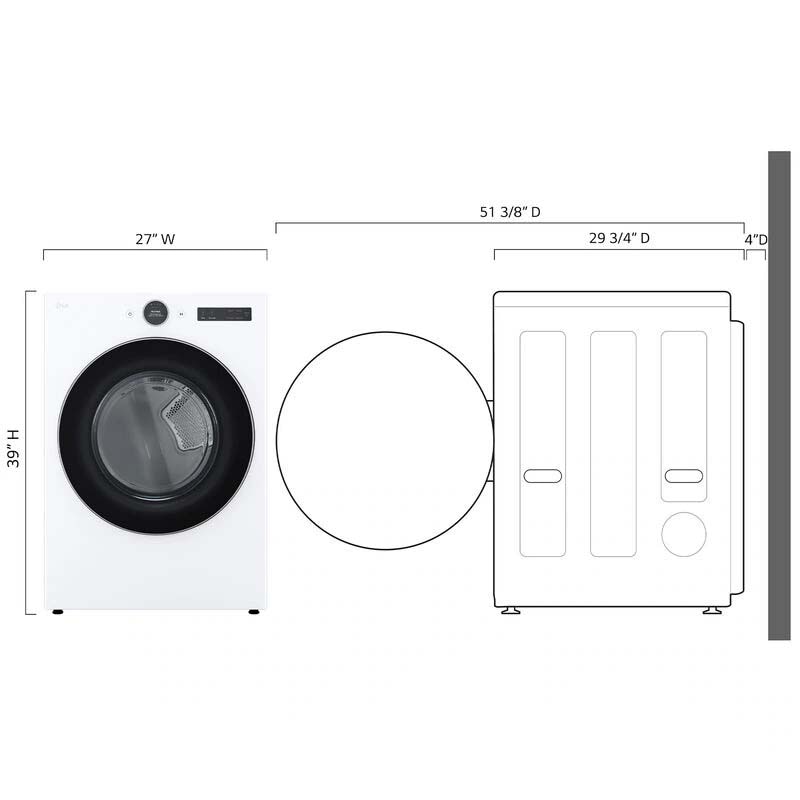 LG 27 in. 7.4 cu. ft. Smart Stackable Electric Dryer with AI Sensor Dry, Turbo Steam, Sanitize & Steam Cycle - White, White, hires