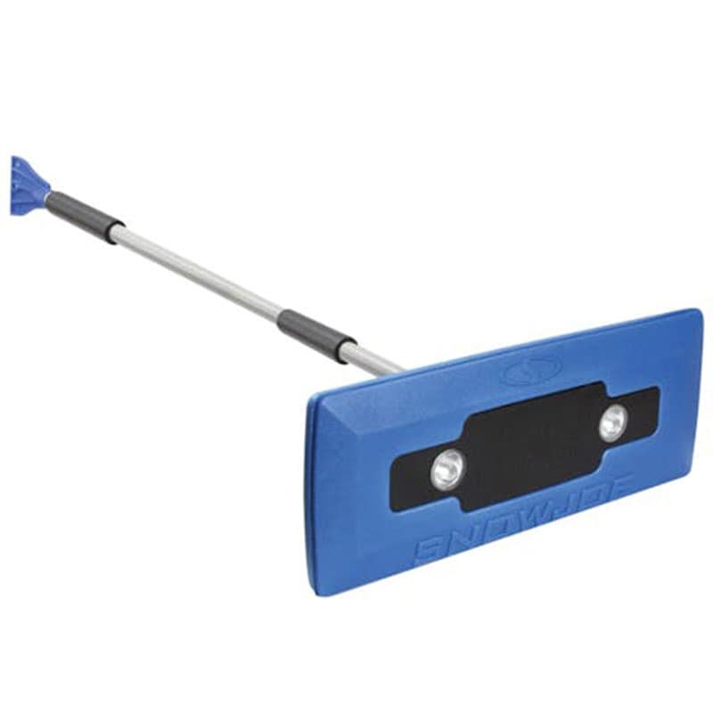 Snow Joe 4-In-1 Telescoping Snow Broom & Ice Scraper with 18 in. Foam Head and Headlights - Blue, , hires