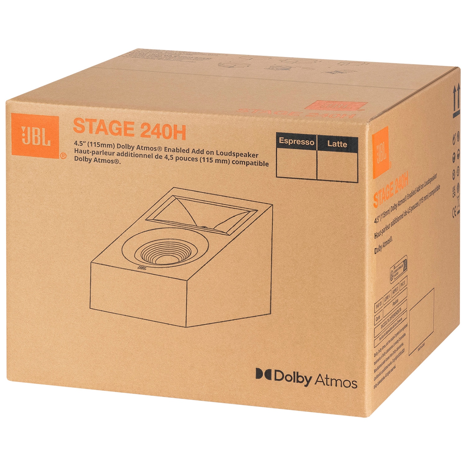 JBL Stage 240H 2-Way 4.5 in. (114 mm) Dolby Atmos Surround Sound Loudspeaker - Espresso, Espresso, hires