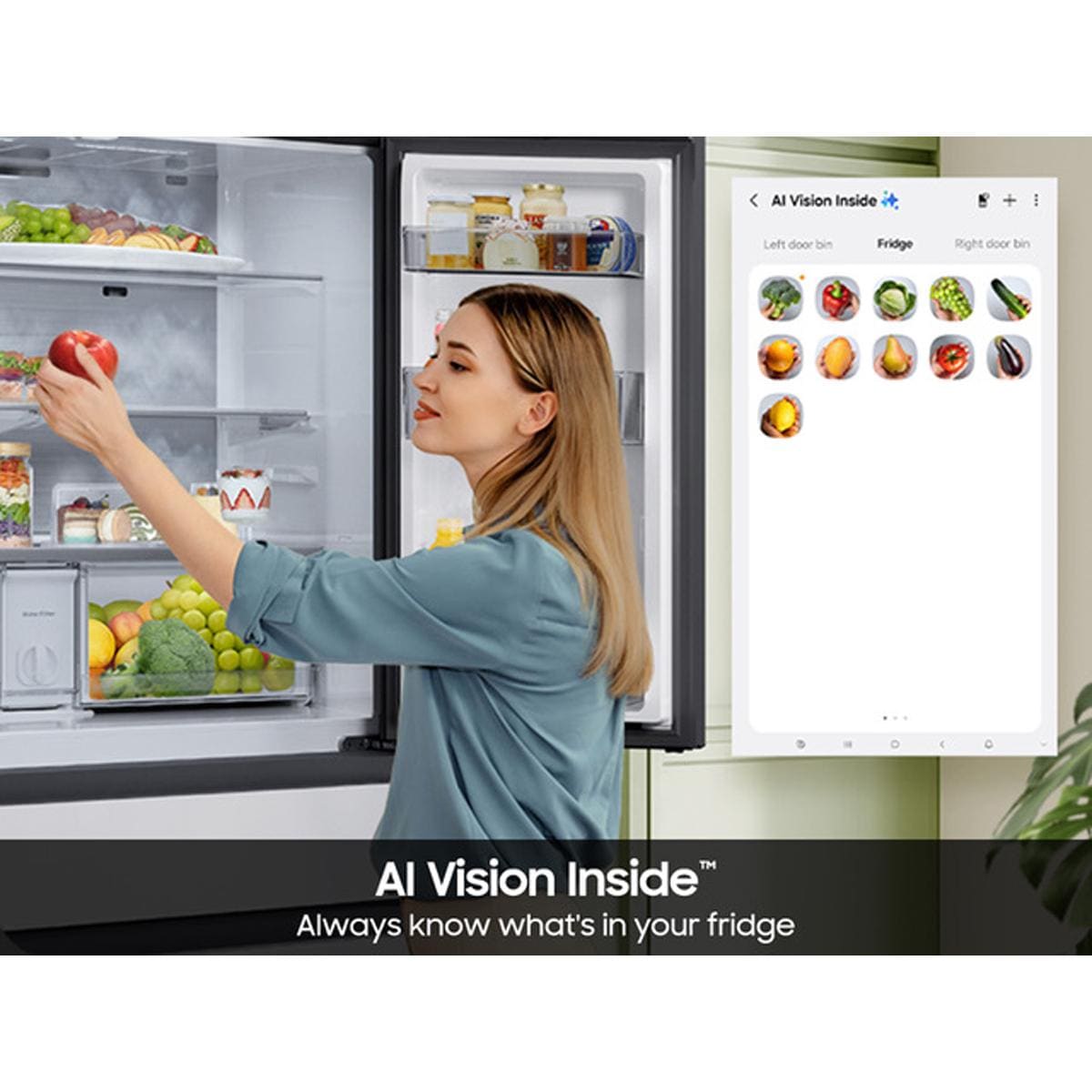 Samsung Bespoke 36 in. 28.6 cu. ft. Smart 4-Door French Door Refrigerator with AI Family Hub+, Beverage Center & Internal Water Autofill Pitcher - White Glass, , hires