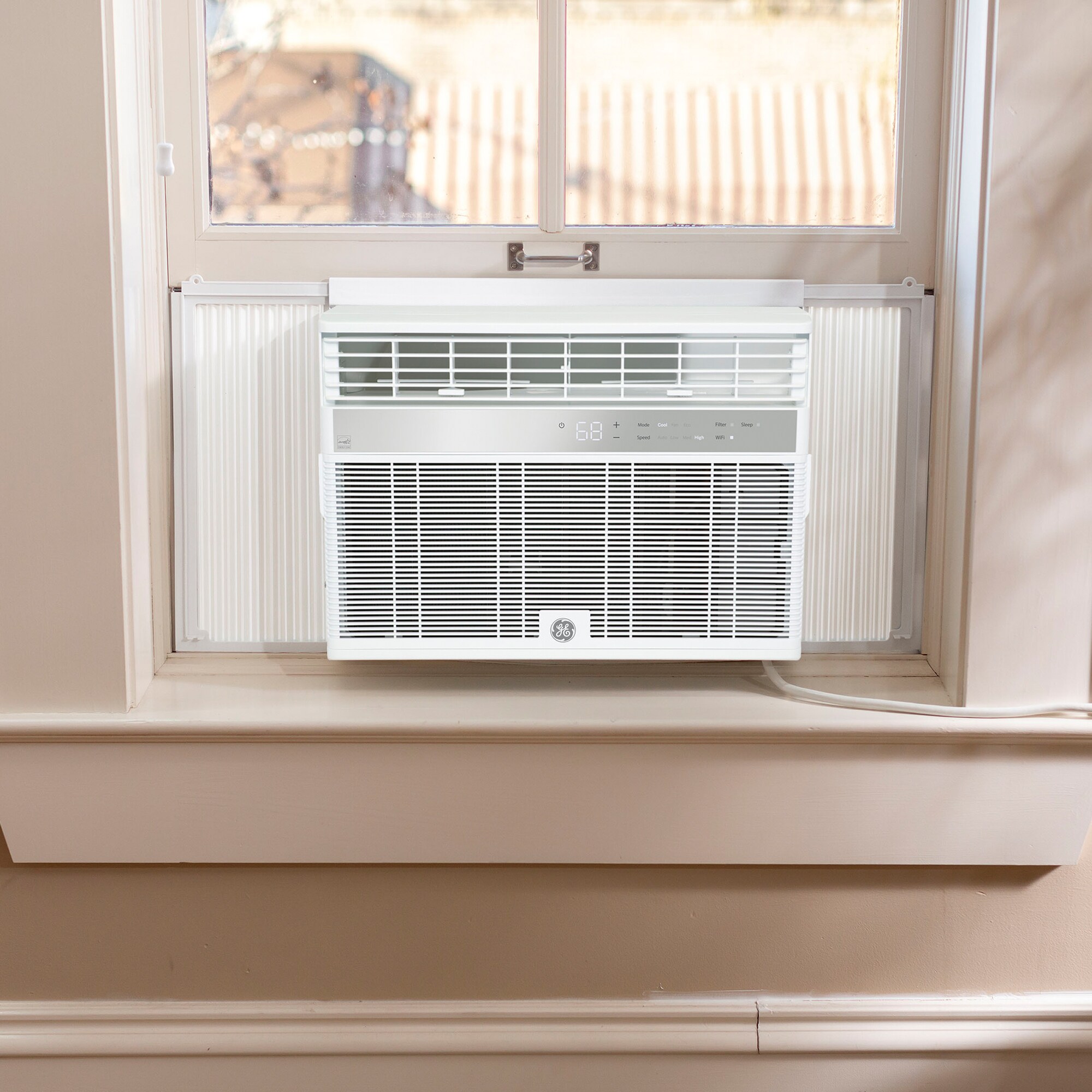 GE 10,000 BTU Smart Energy Star Window Air Conditioner with 3 Fan Speeds & Sleep Mode - White, , hires