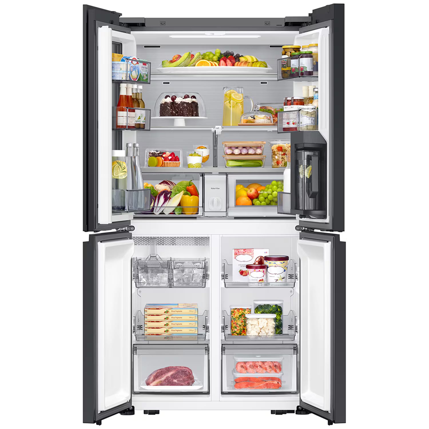 Samsung Bespoke 36 in. 22.8 cu. ft. Smart Counter Depth 4-Door French Door Refrigerator with Internal Water Autofill Pitcher - White Glass, White Glass, hires