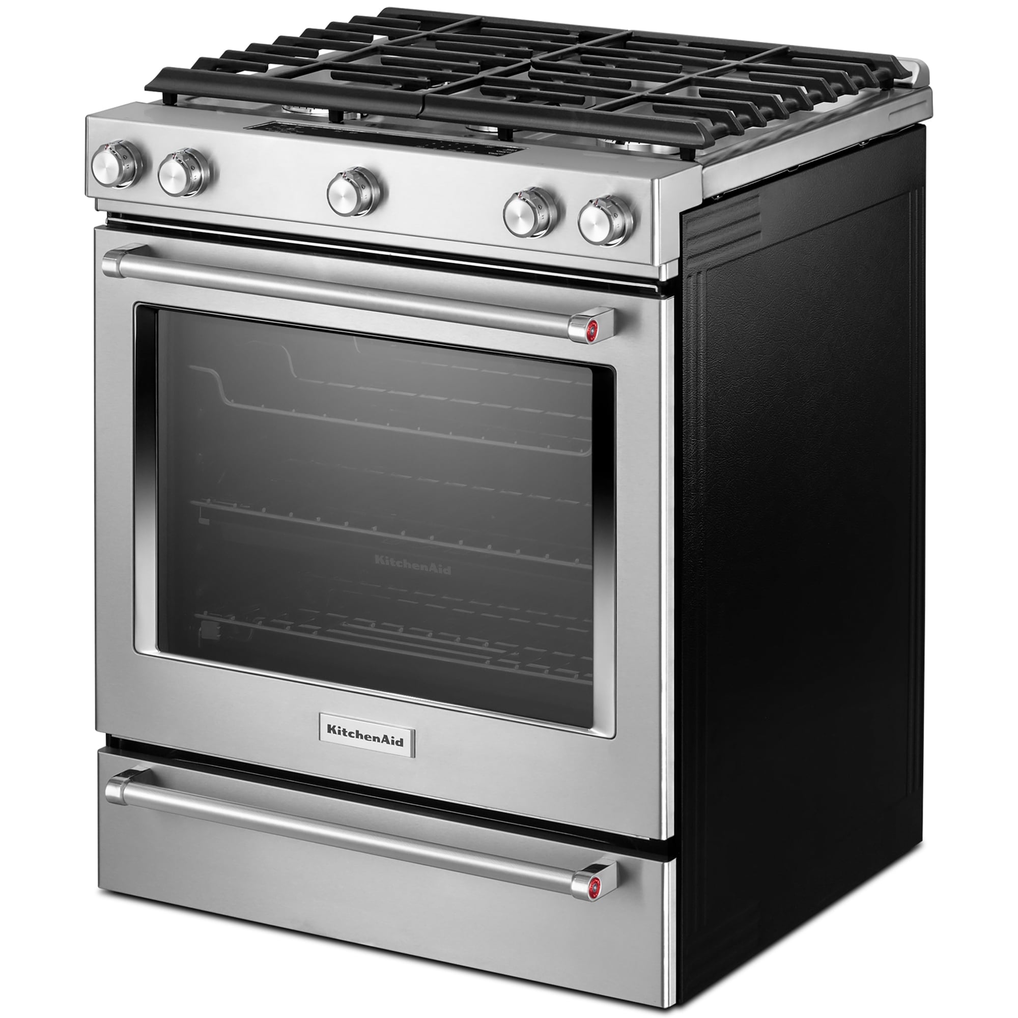 KitchenAid 30 in. 6.5 cu. ft. True European Convection Slide-In Gas Range with 5 Sealed Burners & Griddle - Stainless Steel, , hires