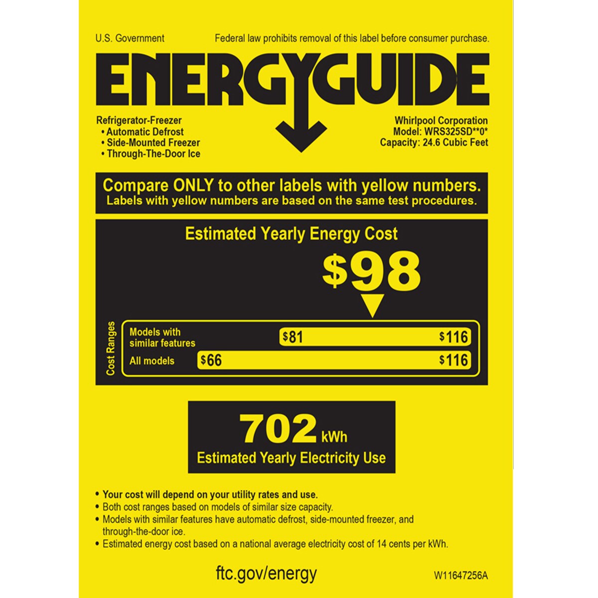 Whirlpool 36 in. 24.5 cu. ft. SidebySide Refrigerator with External