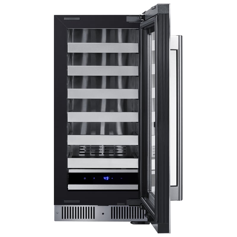 Summit 15 in. Undercounter Wine Cooler with Single Temperature Zone & 18 Bottle Capacity - Stainless Steel, , hires