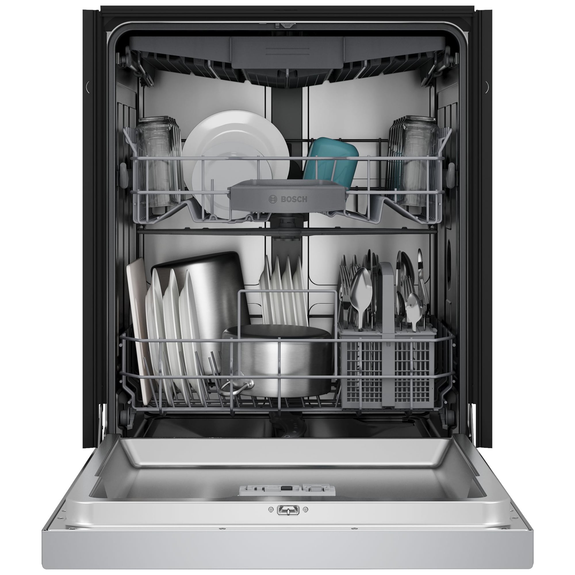 Bosch 300 Series 24 in. Front Control Smart Dishwasher with 48 dBA Sound Level, 3rd Rack, PureDry & Pocket Handle - Stainless Steel, Stainless Steel, hires