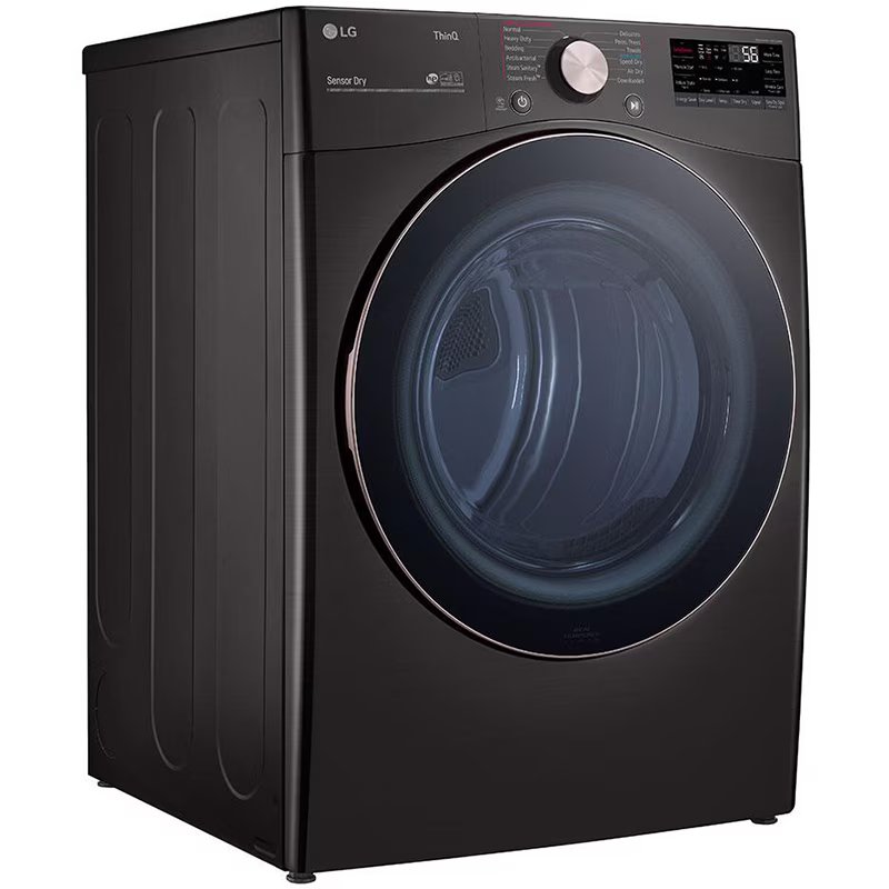 LG 27 in. 7.4 cu. ft. Smart Stackable Round-Door Gas Dryer with Built-In Intelligence, Sensor Dry, Turbo Steam, Sanitize & Steam Cycle - Black Steel, Black Steel, hires