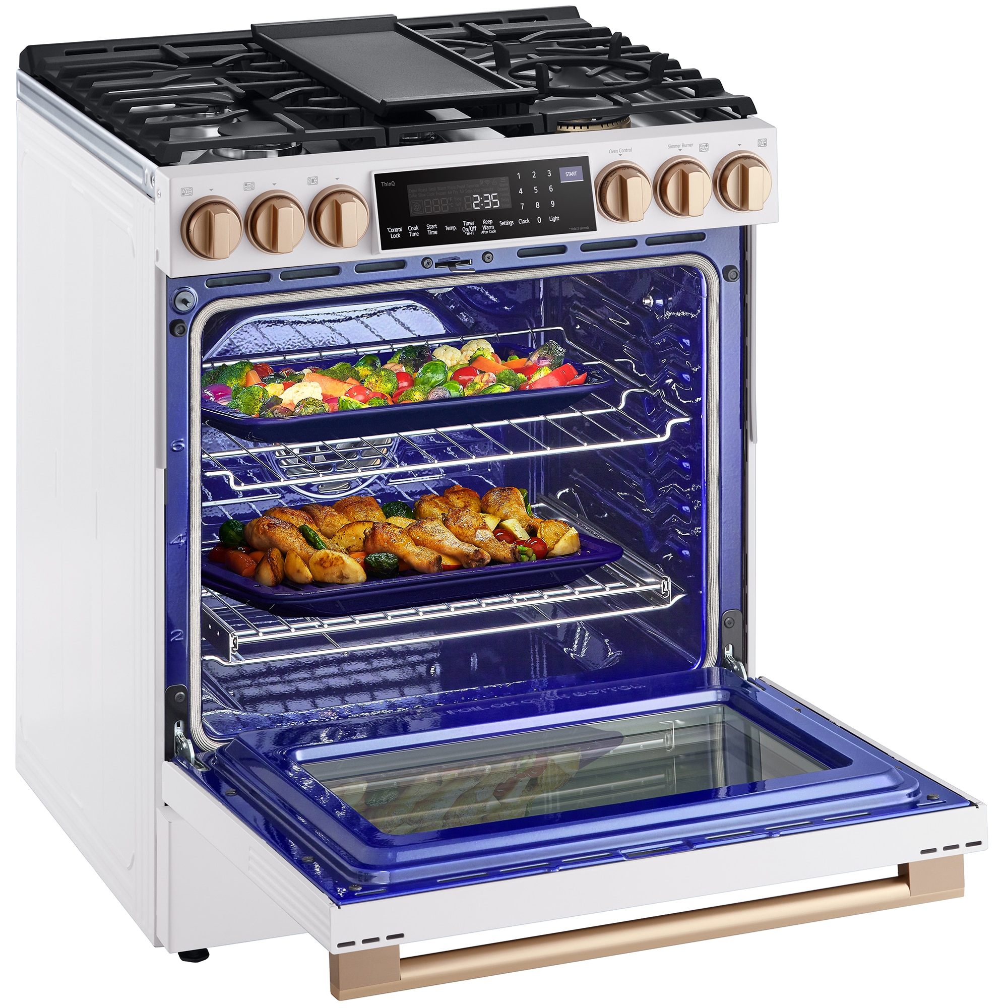 LG Studio 30 in. 6.3 cu. ft. Smart Air Fry True European Convection Slide-In Gas Range with 5 Sealed Burners & Griddle - Essence White, , hires