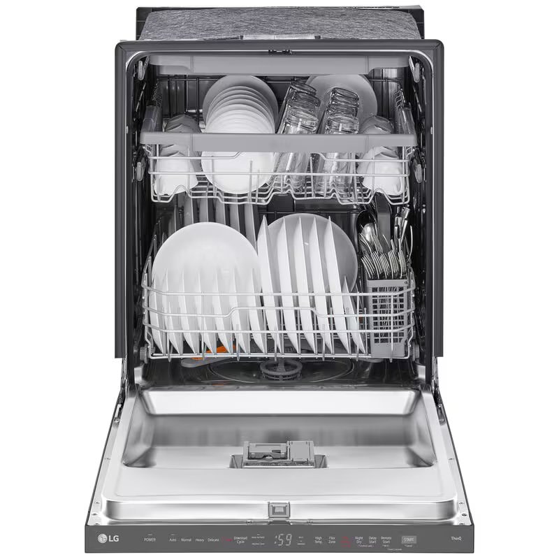 LG 24 in. Top Control Smart Dishwasher with 46 dBa Sound Level, 3rd-Rack, Dynamic Heat Dry & Pocket - PrintProof Black Stainless Steel, PrintProof Black Stainless Steel, hires