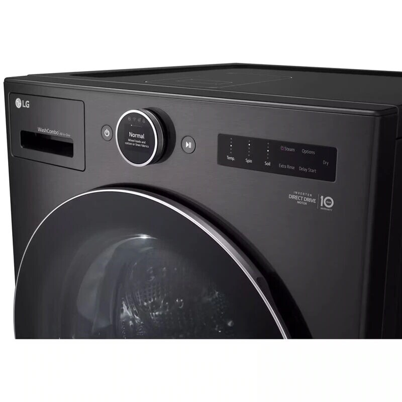 LG 27 in. 5.0 cu. ft. Smart Electric Front Load Ventless All-in-One WashCombo with Inverter Heat Pump Technology, Direct Drive Motor, Sanitize & Steam Cycle - Black Steel, Black Steel, hires