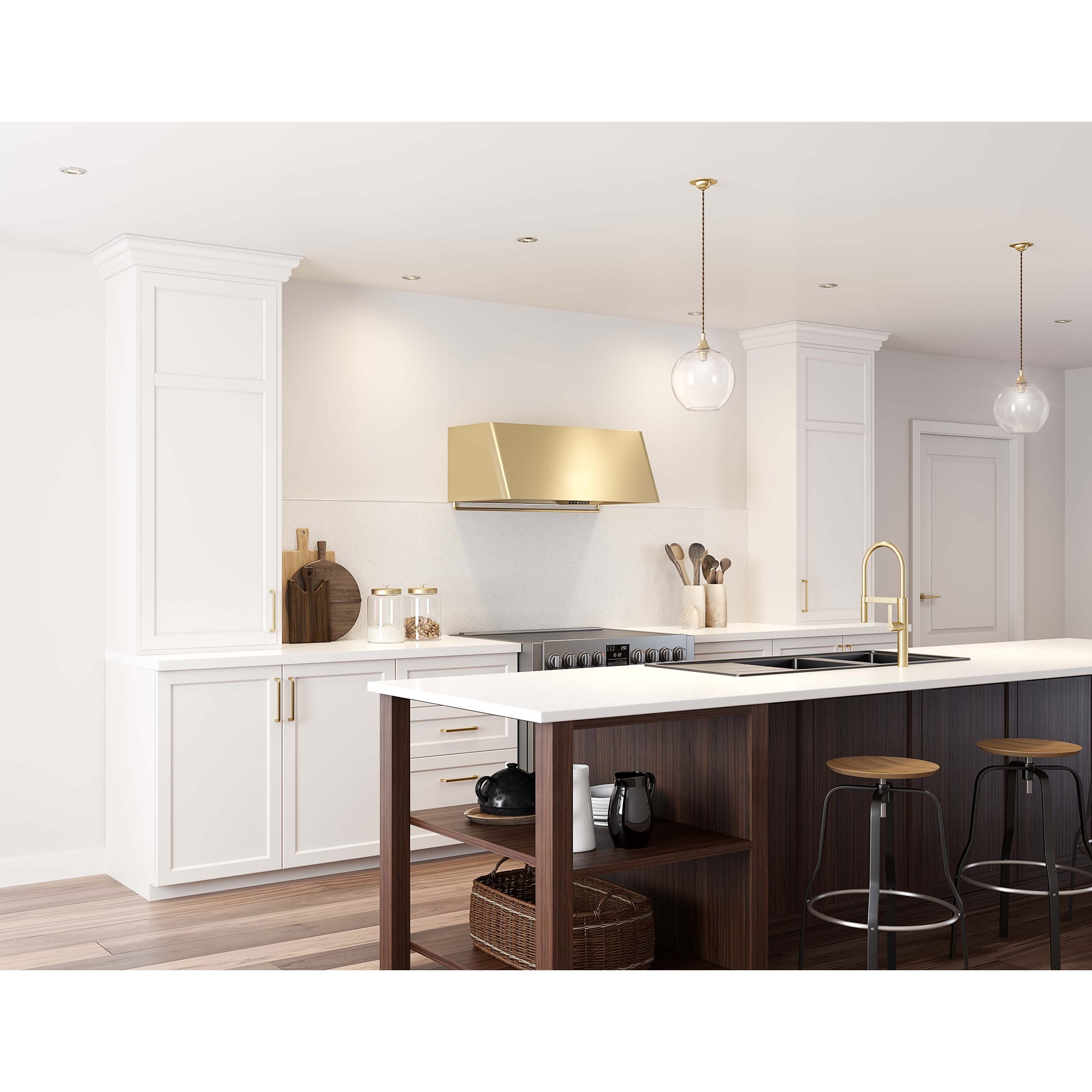 Zephyr Designer Collection 36 in. Canopy Pro Style Range Hood with 3 Speed Settings & 2 LED Lights - Satin Gold, , hires