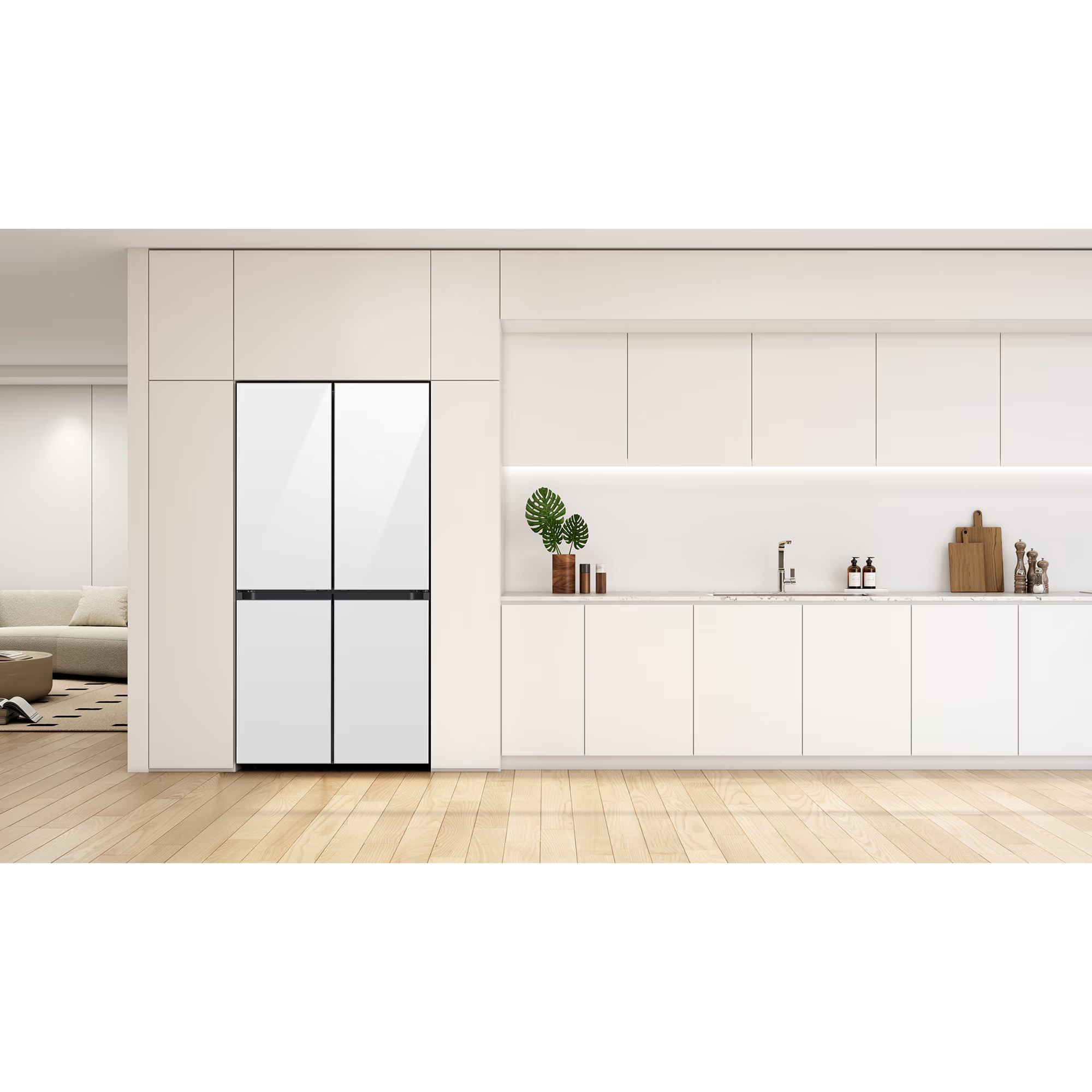 Samsung Bespoke 36 in. 22.8 cu. ft. Smart Counter Depth 4-Door French Door Refrigerator with Internal Water Autofill Pitcher - White Glass, White Glass, hires