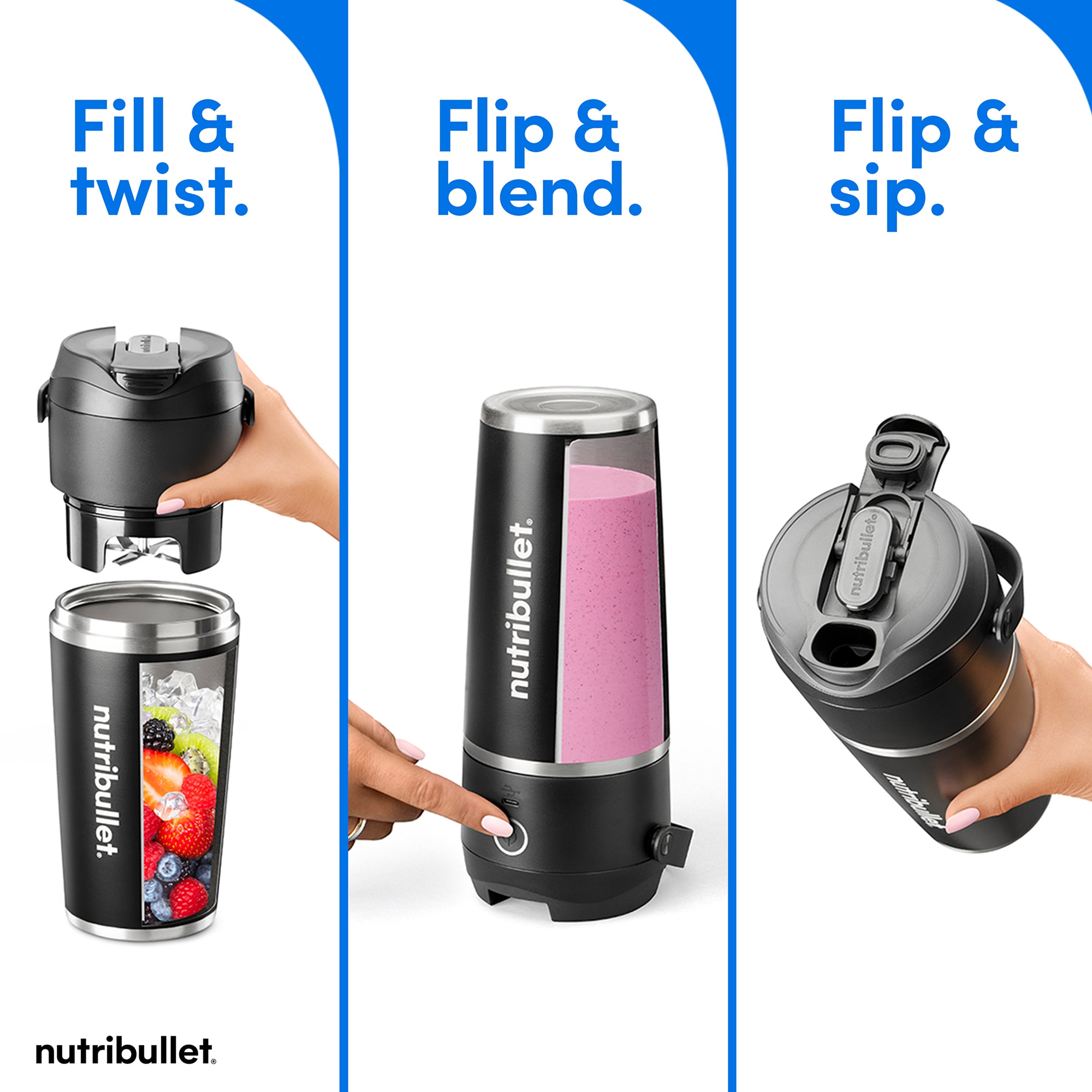 Nutribullet Flip Single Speed Cordless Insulated Portable Blender - Black, , hires