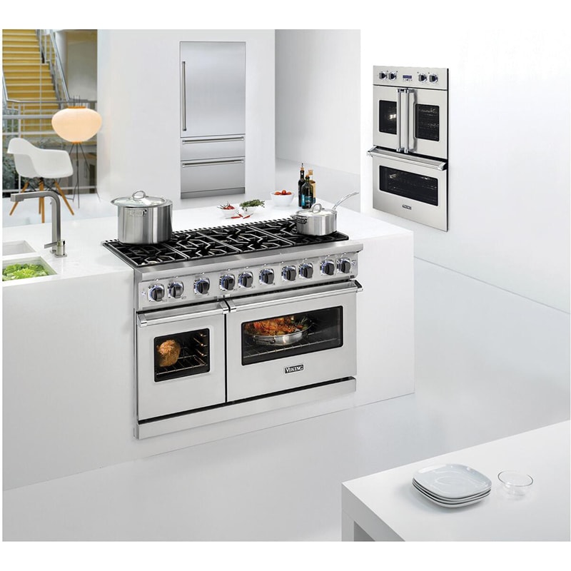 Viking 7 Series 48 in. 7.3 cu. ft. True European Convection Double Oven Dual Fuel Range with 6 Sealed Burners & Griddle - Stainless Steel, , hires