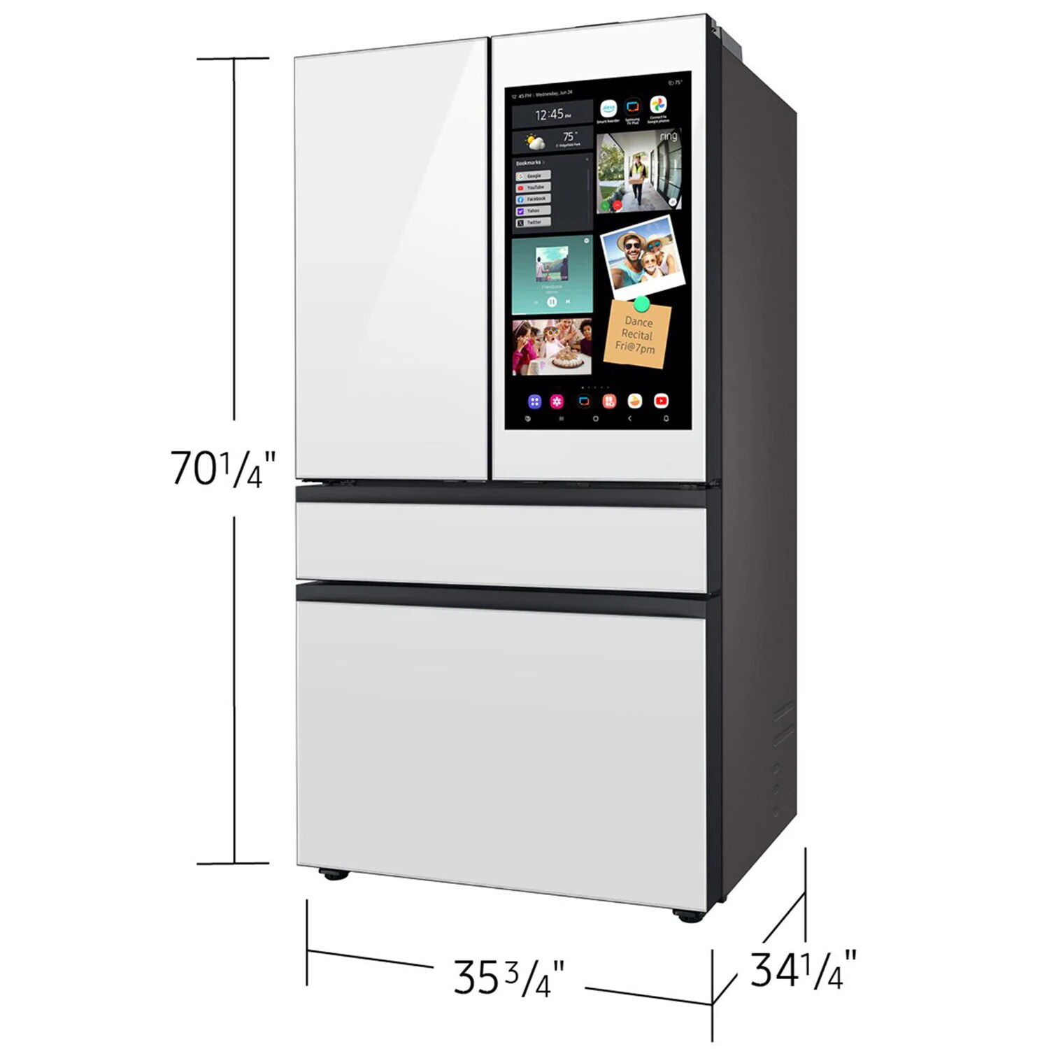 Samsung Bespoke 36 in. 28.6 cu. ft. Smart 4-Door French Door Refrigerator with AI Family Hub+, Beverage Center & Internal Water Autofill Pitcher - White Glass, , hires