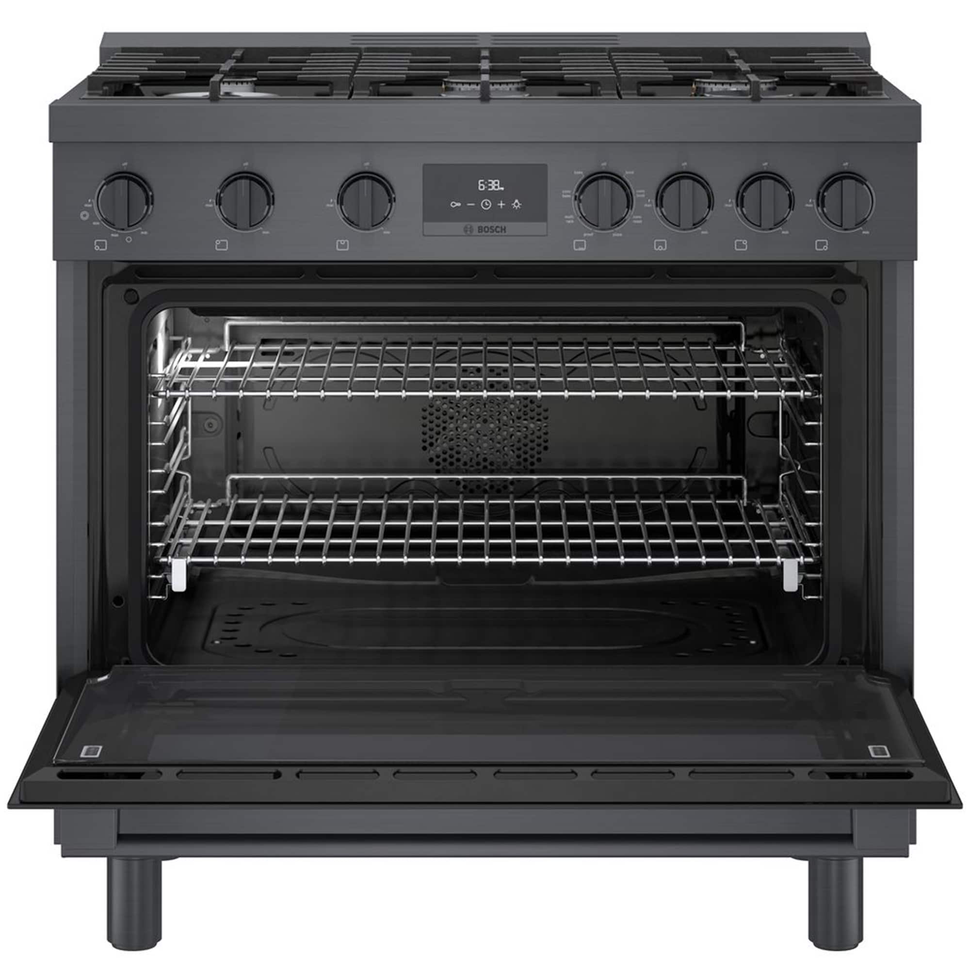 Bosch 800 Series 36 in. 3.7 cu. ft. True European Convection Dual Fuel Range with 6 Sealed Burners - Black Stainless Steel, , hires