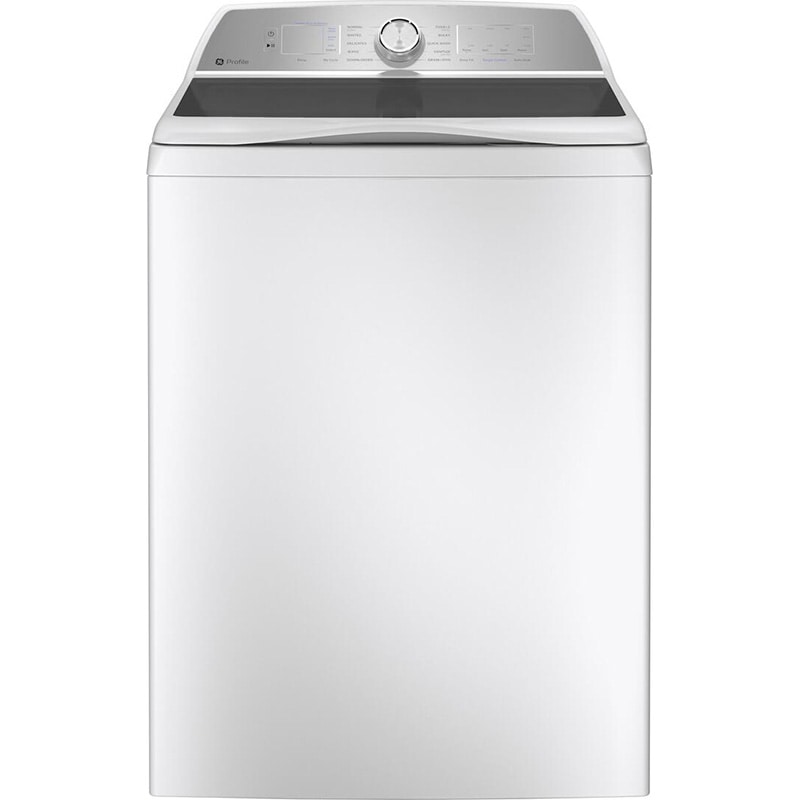 GE Profile 28 in. 4.9 cu. ft. Smart Top Load Washer with Agitator, Smarter Wash Technology, FlexDispense & Sanitize with Oxi - White, White, hires