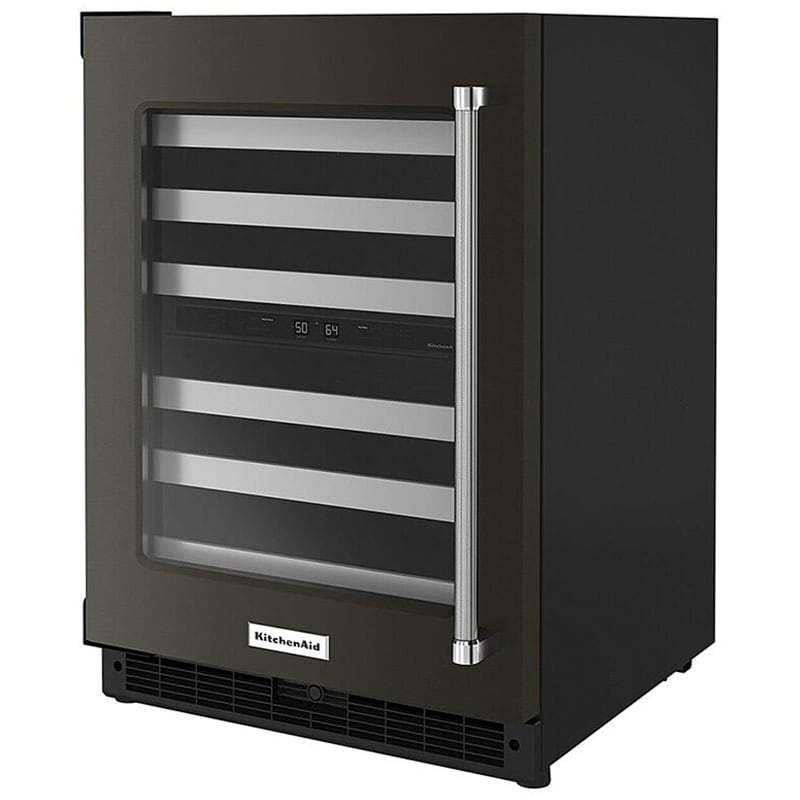 KitchenAid 24 in. Undercounter Wine Cooler with Metal Racks, Dual Temperature Zones & 46 Bottle Capacity - Black Stainless Steel, Black Stainless, hires