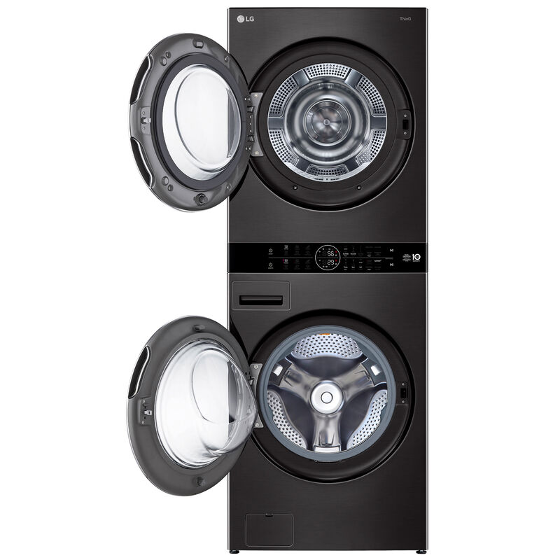 LG 27 in. 5.0 cu. ft. Smart Electric Front Load Ventless WashTower with Heat Pump, Center Control, AI Sensor Dry, Sanitize & Steam Cycle - Black Steel, , hires