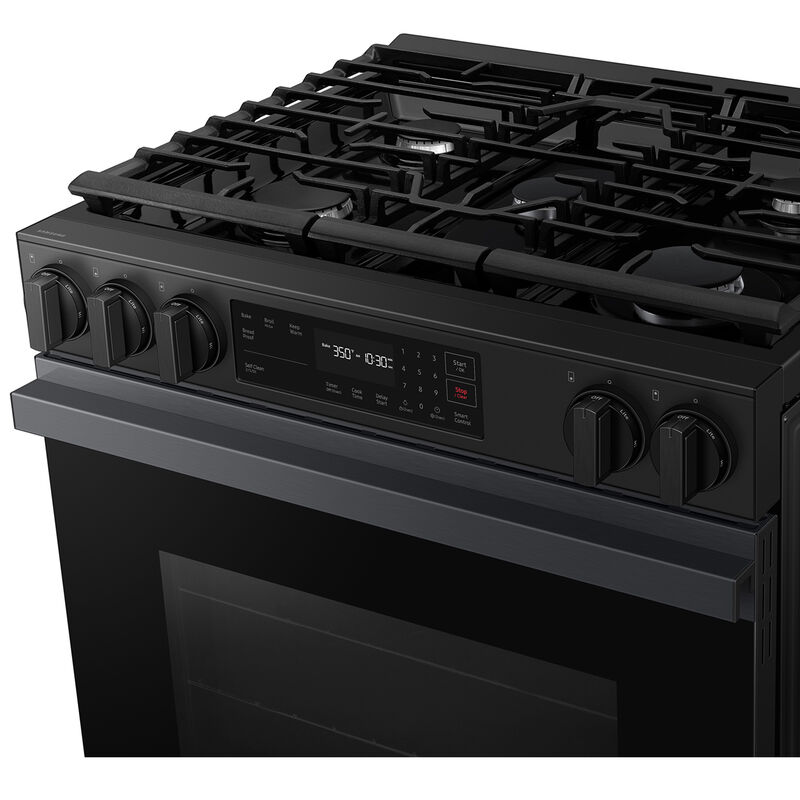 Samsung Bespoke 30 in. 6 cu. ft. Smart Slide-In Gas Range with 5 Sealed Burners - Matte Black Steel, Matte Black Steel, hires