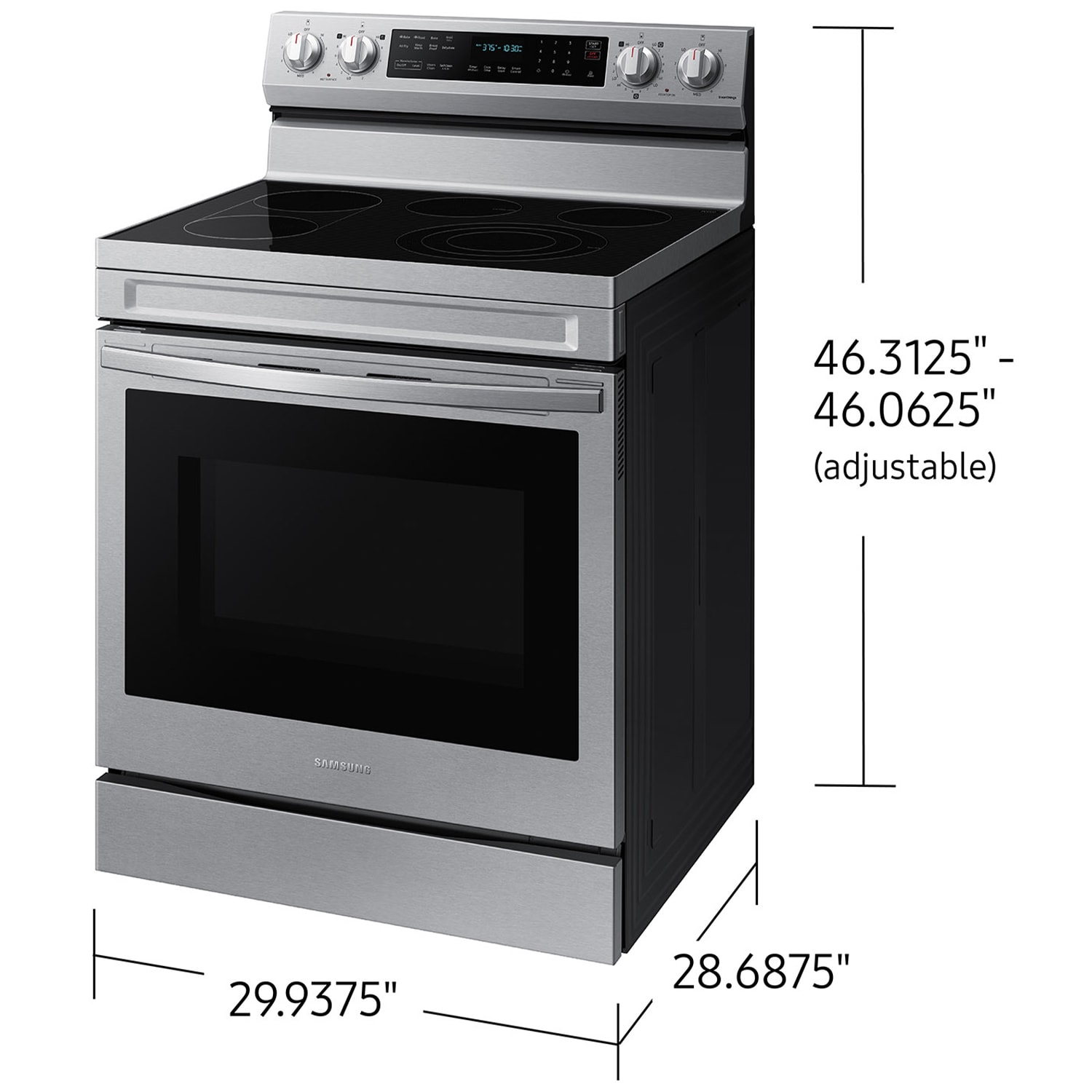 Samsung 30 in. 6.3 cu. ft. Smart Air-Fry True European Convection Electric Range with Radiant Burners & Griddle - Stainless Steel, , hires