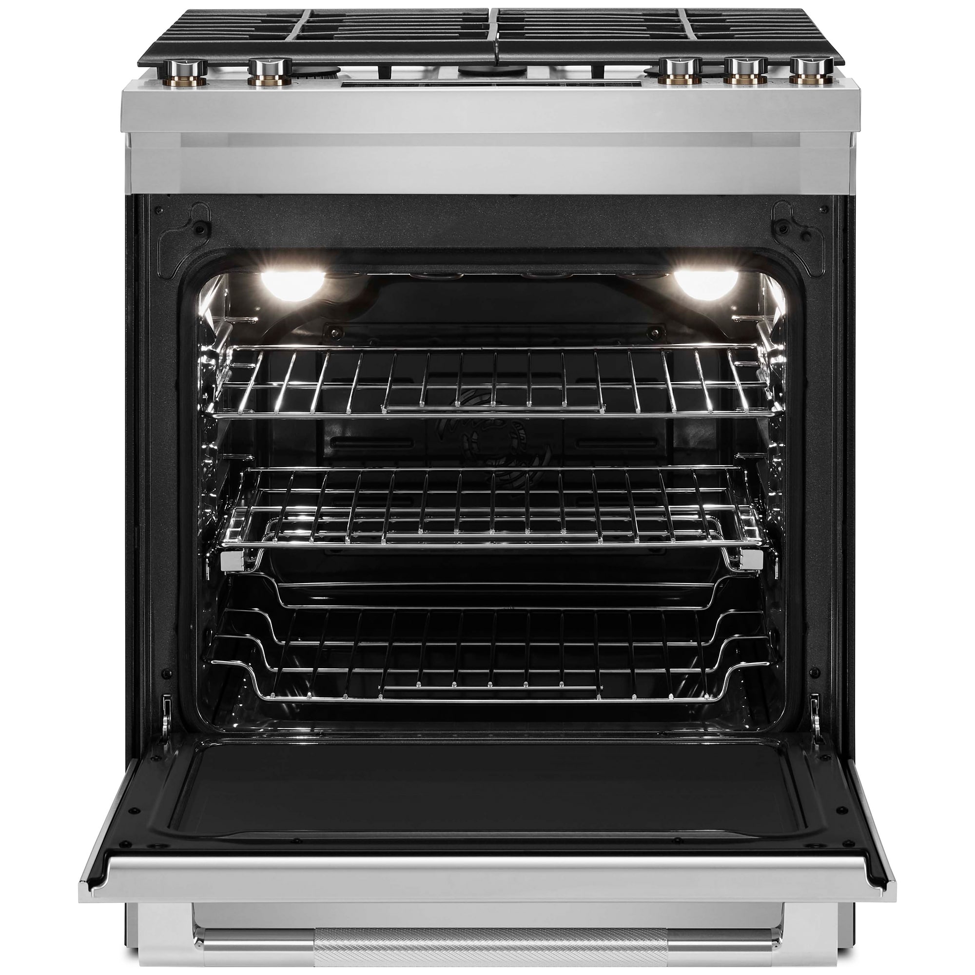 JennAir 30 in. 6.8 cu. ft. Air Fry True European Convection Slide-In Dual Fuel Range with 5 Sealed Burners - Stainless Steel, , hires