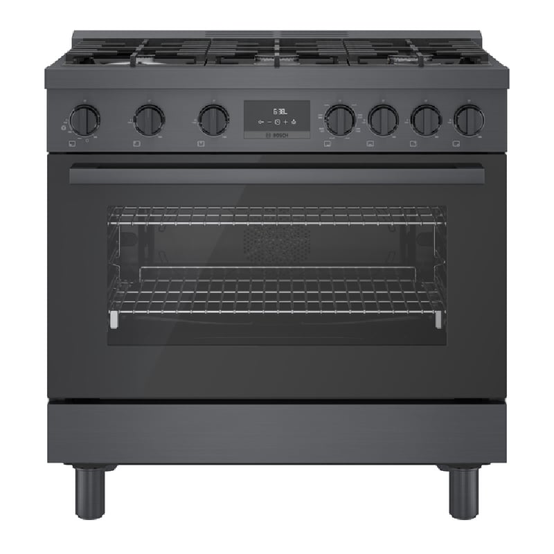 Bosch 800 Series 36 in. 3.7 cu. ft. True European Convection Dual Fuel Range with 6 Sealed Burners - Black Stainless Steel, , hires