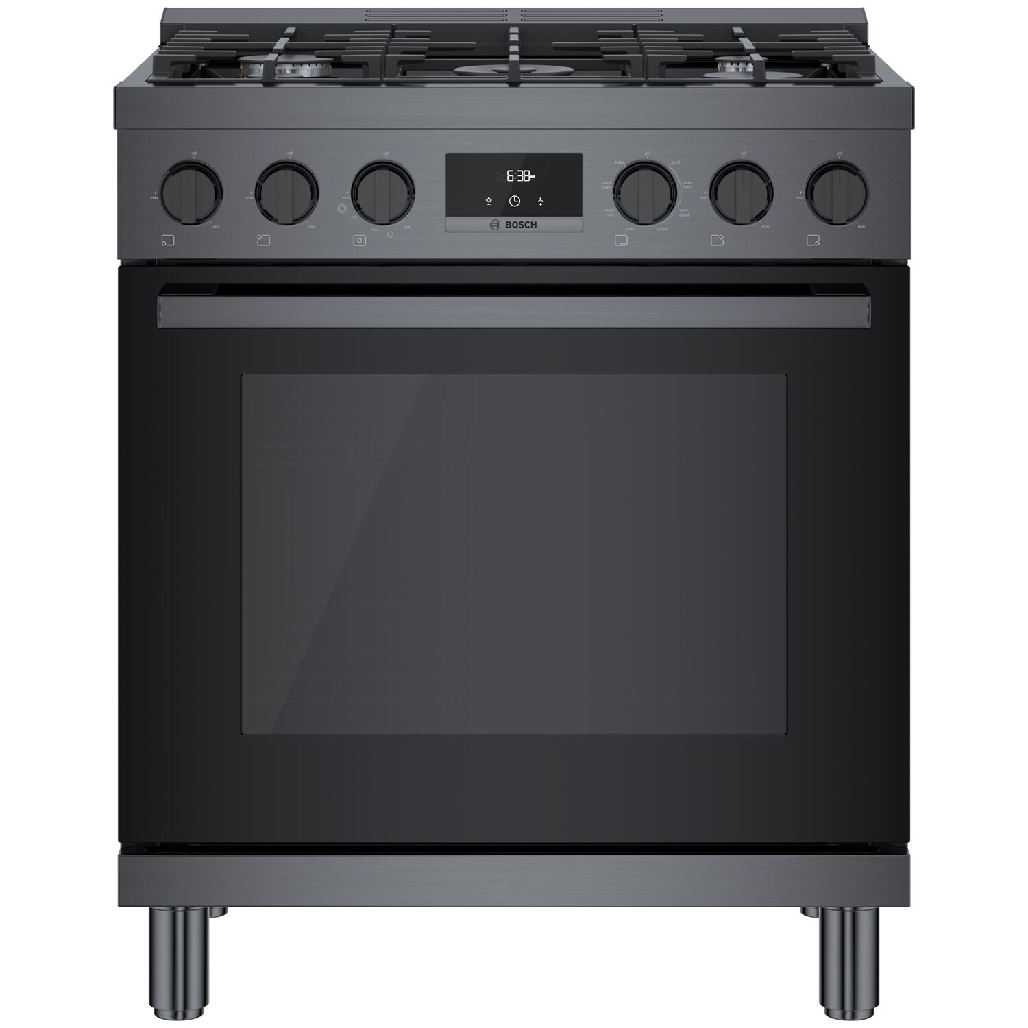 Bosch 800 Series 30 in. 3.9 cu. ft. True European Convection Dual Fuel Range with 5 Sealed Burners - Black Stainless, , hires