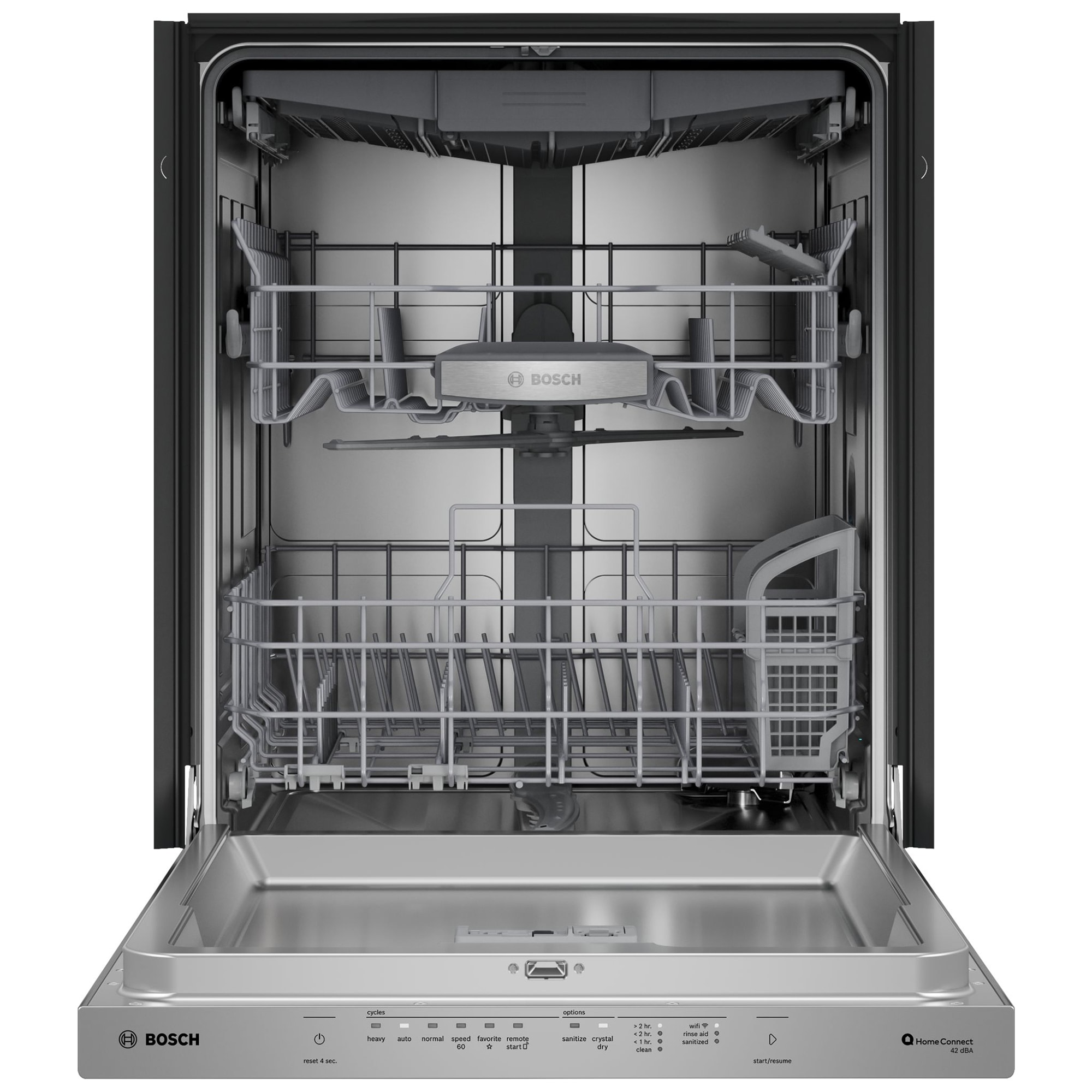 Bosch 800 Series 24 in. Top Control Smart Dishwasher with 42 dBA Sound Level, 3rd Rack, CrystalDry & Pocket Handle - Stainless Steel, , hires