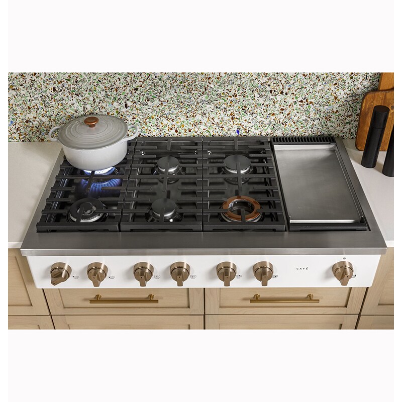 Cafe 48 in. 6-Burner Natural Gas Rangetop with Griddle, Simmer Burner & Power Burner - Matte Black, Matte Black, hires