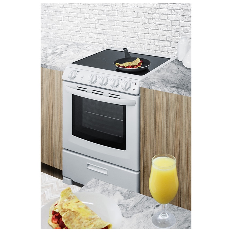 Summit White Pearl Series 24 in. 2.9 cu. ft. Slide-In Electric Range with Smoothtop Burners - White, , hires