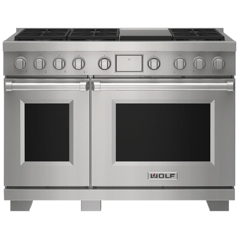Wolf 48 in. 7.8 cu. ft. Smart Dual Convection Double Oven Dual Fuel Range with 6 Sealed Burners & Griddle - Stainless Steel, , hires
