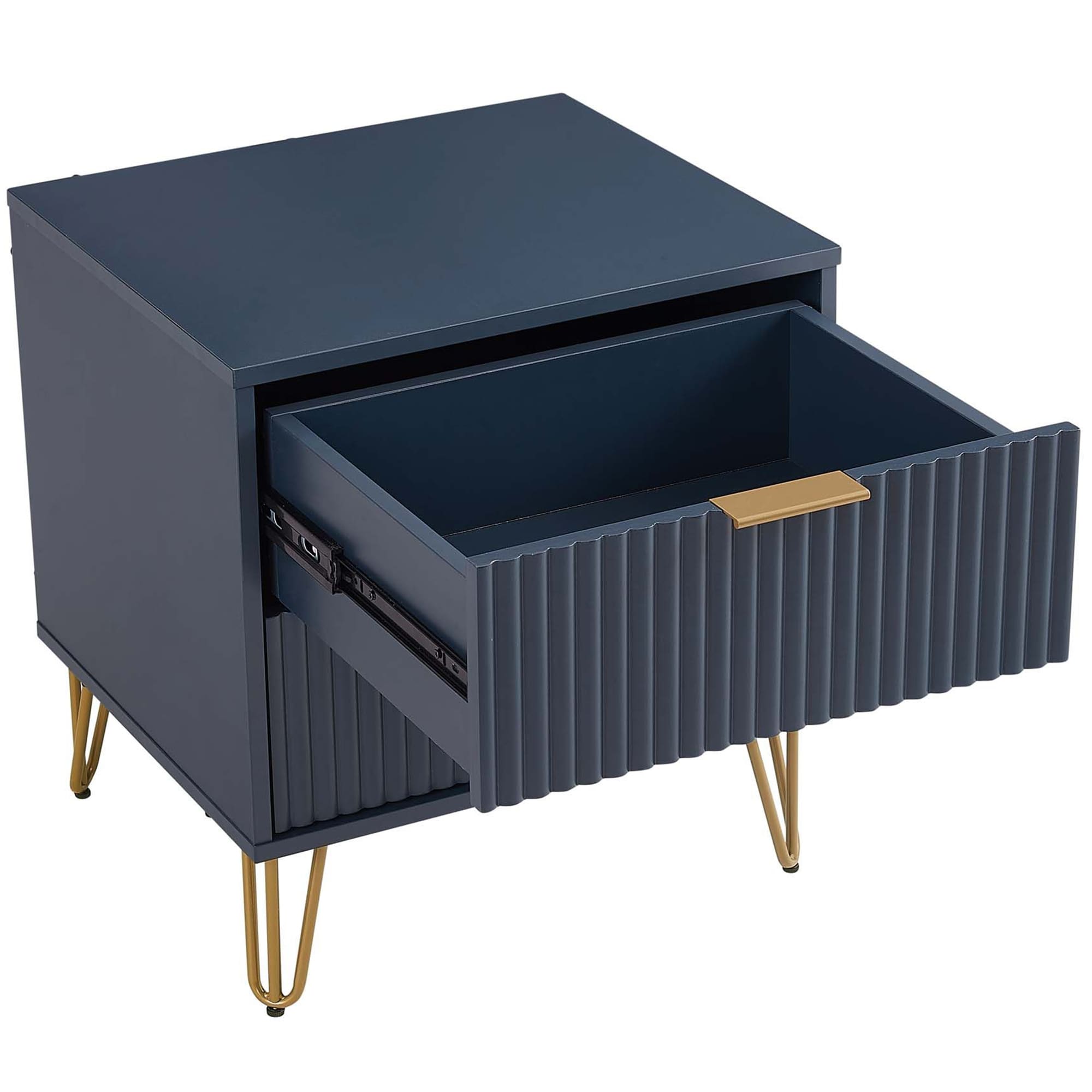Manhattan Comfort DUMBO 2.0 Modern Nightstand with 2 Drawer & Metal Feet - Midnight Blue, Midnight Blue, hires
