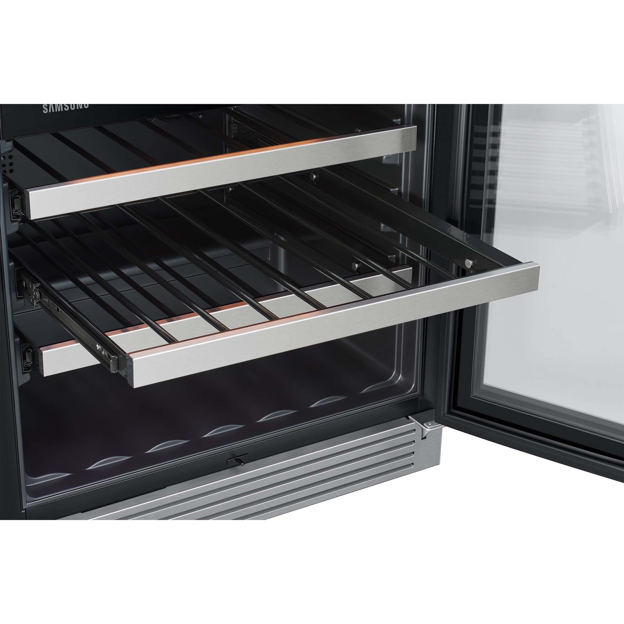 Samsung 24 in. Undercounter Wine Cooler with Wire Racks, Dual Temperature Zones & 51 Bottle Capacity - Stainless Steel, , hires