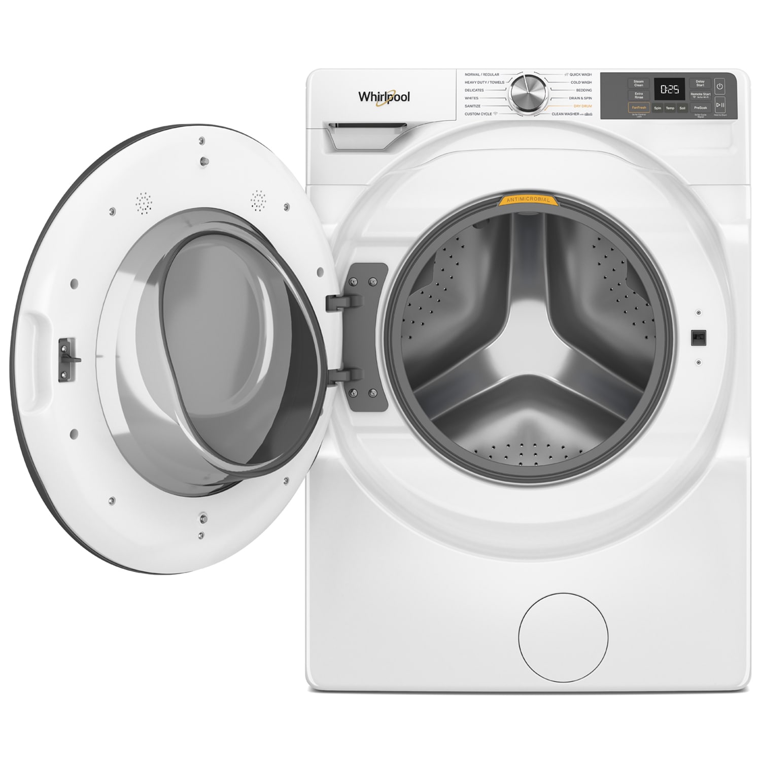 Whirlpool 27 in. 4.5 cu. ft. Smart Stackable Front Load Washer with FreshFlow Vent System, Sanitize & Steam Cycle - White, White, hires