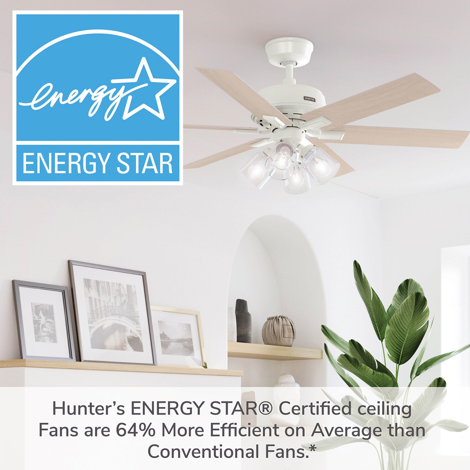 Hunter 52 in. Fonthill Energy Star HunterExpress Ceiling Fan with LED Light Kit & Handheld Remote - Brushed Nickel, Brushed Nickel, hires