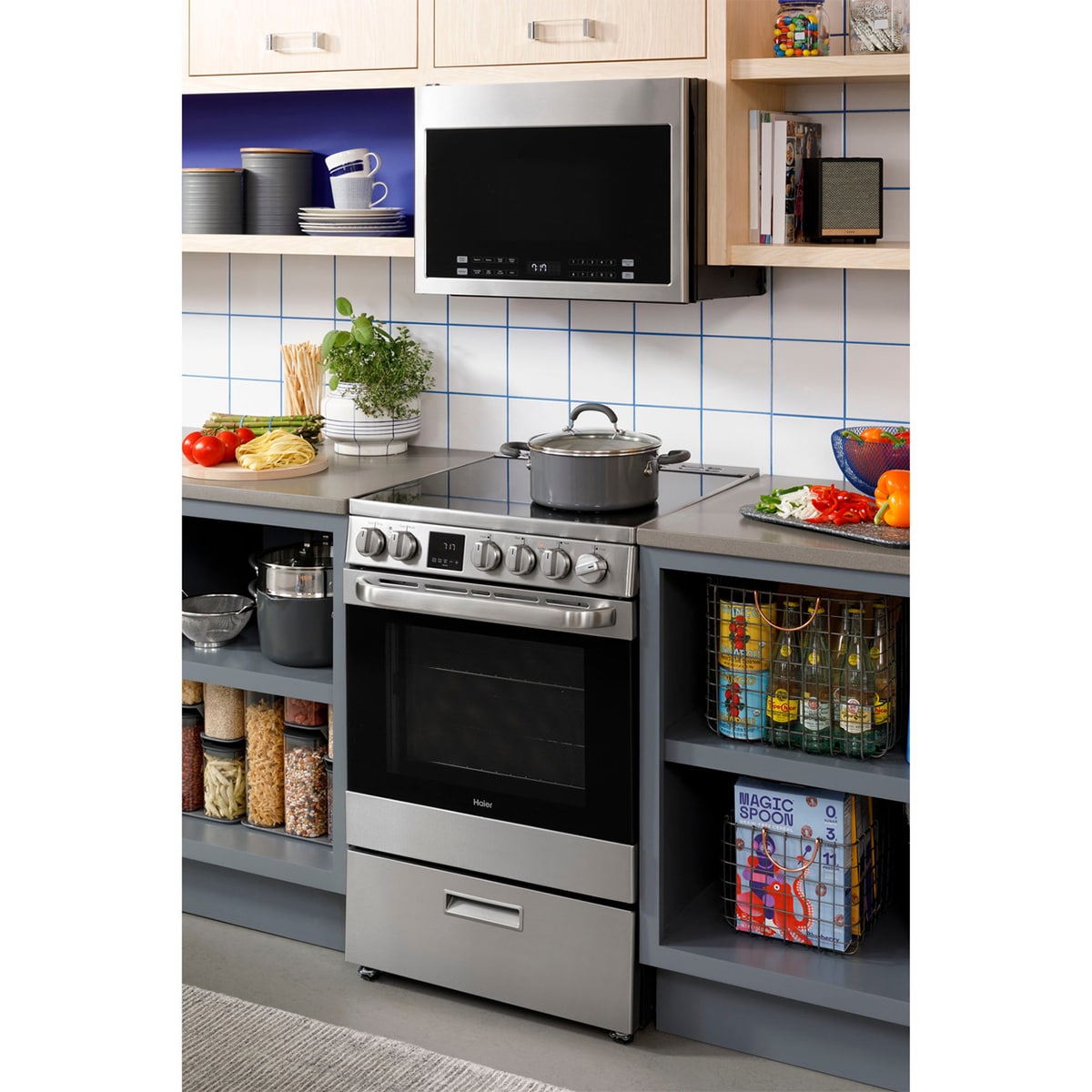 Haier 24 in. 1.4 cu. ft. 1000W Over-the-Range Microwave with 300 CFM & Sensor Cooking - Stainless Steel, , hires