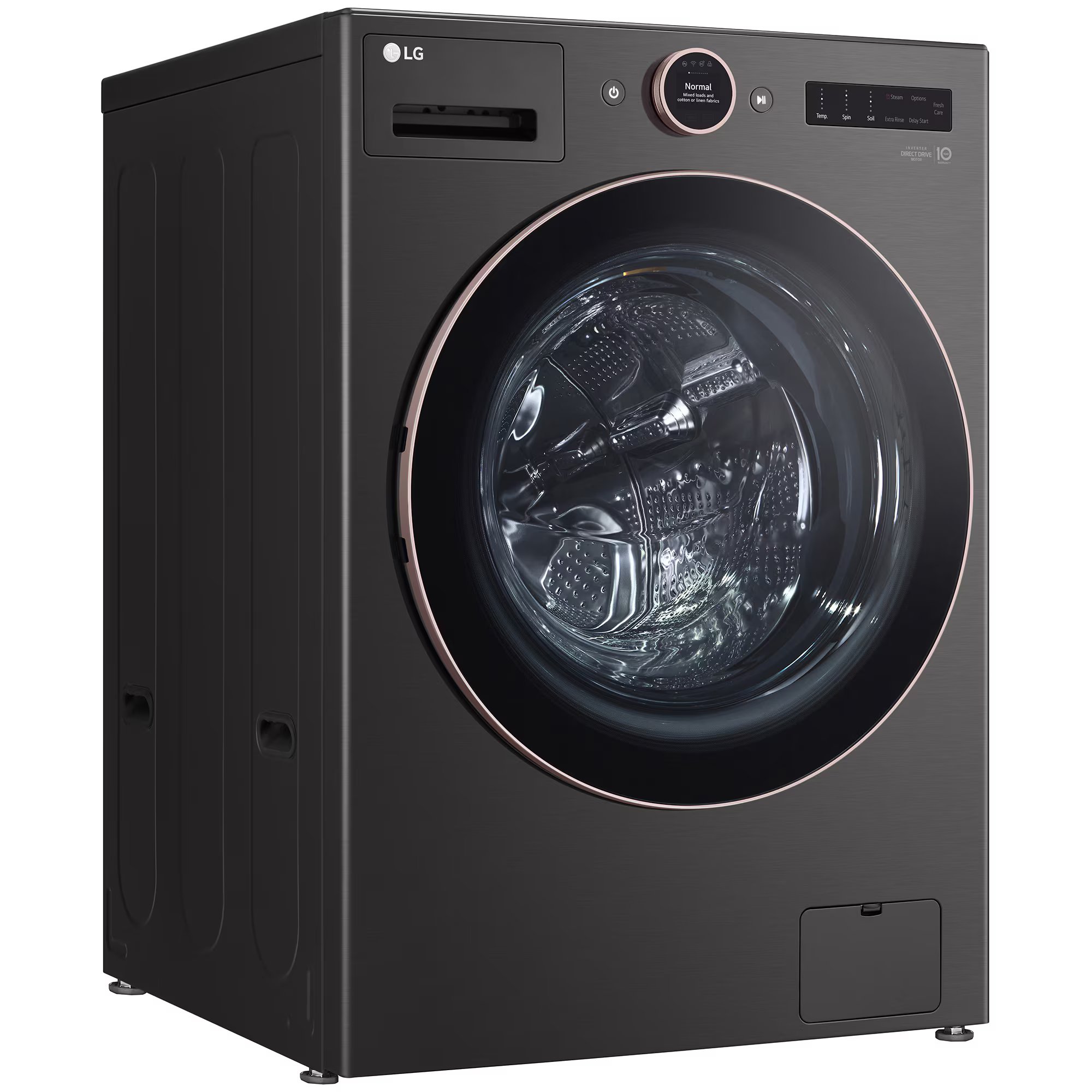 LG 27 in. 5.0 cu. ft. Smart Stackable Front Load Washer with AI DD Built-In Intelligence, TurboWash 360 Technology, Allergiene, Sanitize & Steam Wash Cycle - Black, Black Steel, hires