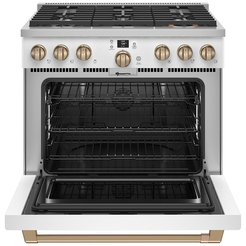 Cafe 36 in. 5.7 cu. ft. Smart Air Fry True European Convection Dual Fuel Range with 6 Sealed Burners - Matte White, Matte White, hires