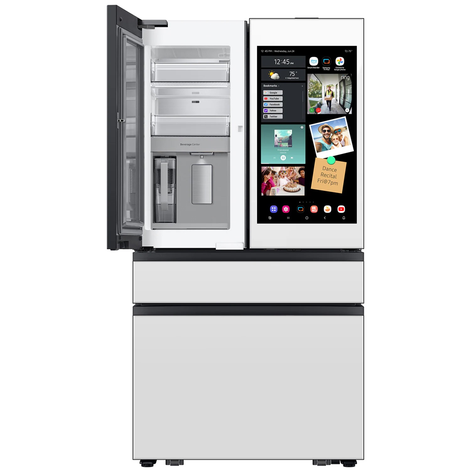 Samsung Bespoke 36 in. 22.5 cu. ft. Smart Counter Depth 4-Door French Door Refrigerator with AI Family Hub+, Beverage Center & Internal Water AutoFill Pitcher - White Glass, White Glass, hires