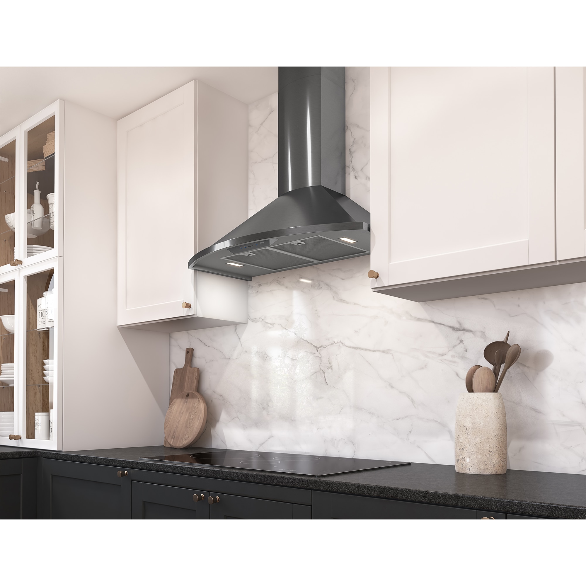 Zephyr 30 in. Convertible Chimney Style Range Hood with 600 CFM, 5 Fan Speeds & 2 LED Lights - Black Stainless, , hires