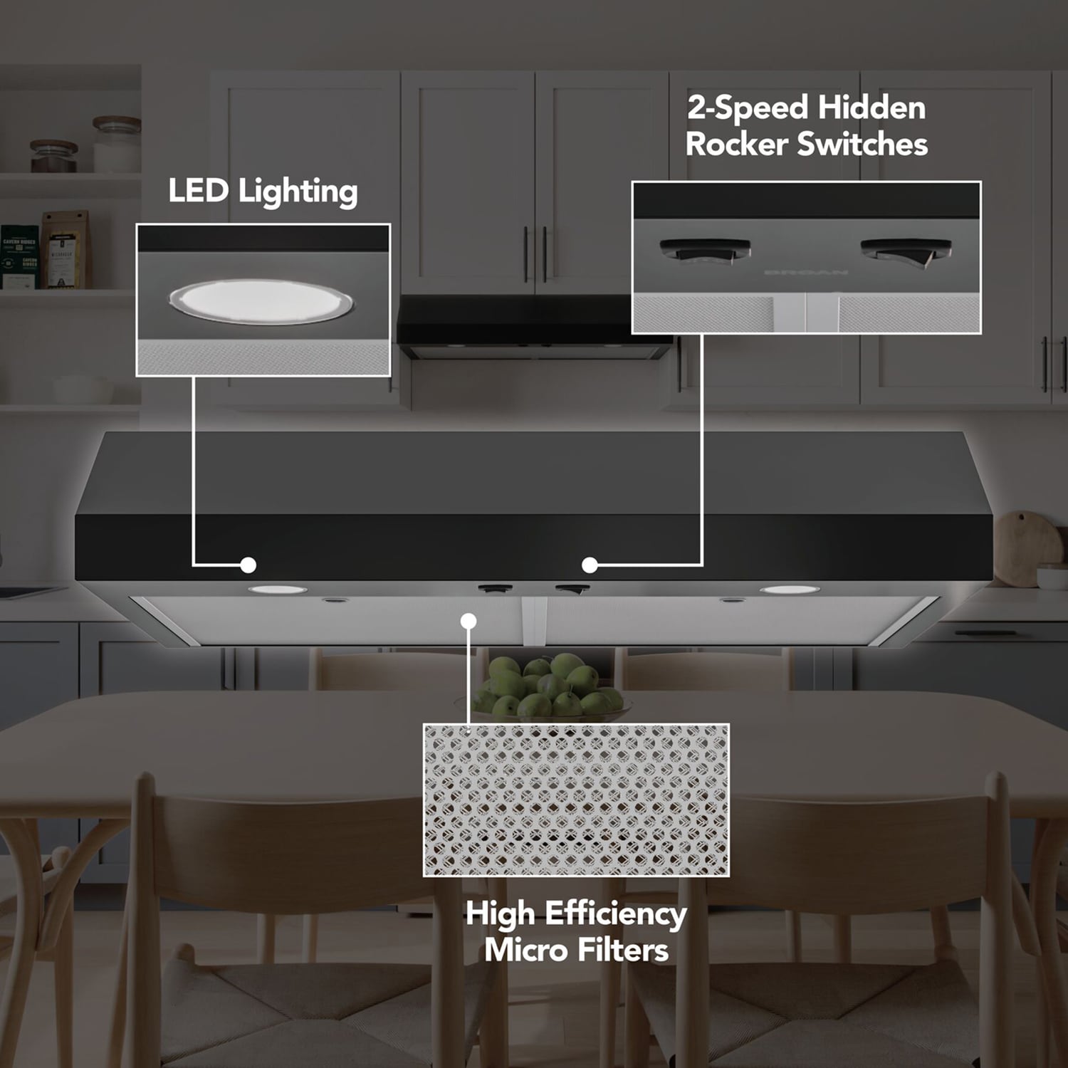 Broan 30 in. Standard Style Range Hood with 2 Speed Settings, 350 CFM & 2 LED Lights - Black, Black, hires