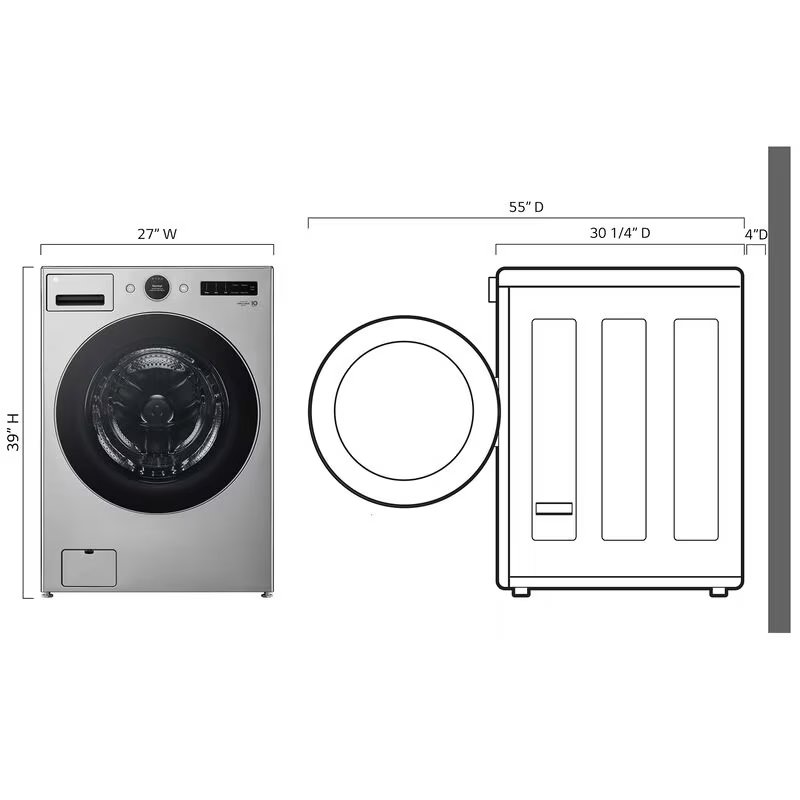 LG 27 in. 4.5 cu. ft. Smart Stackable Front Load Washer with AI DD Built-In Intelligence, TurboWash 360 Technology, Allergiene, Sanitize & Steam Wash Cycle - Graphite Steel, , hires