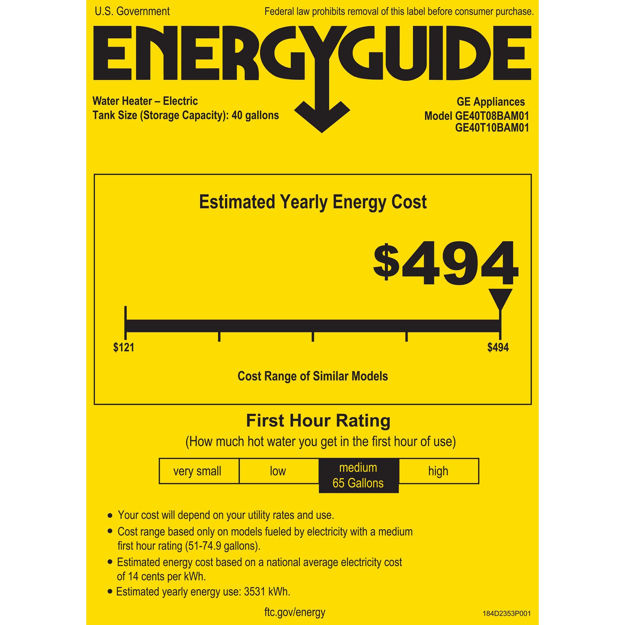 GE Electric 40 Gallon Tall Water Heater with 8-Year Parts Warranty, , hires