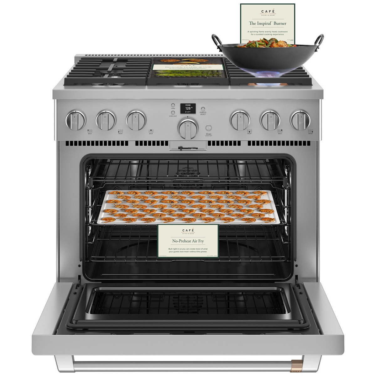 Cafe 36 in. 5.7 cu. ft. Smart Air Fry True European Convection Dual Fuel Range with 6 Sealed Burners - Stainless Steel, Stainless Steel, hires