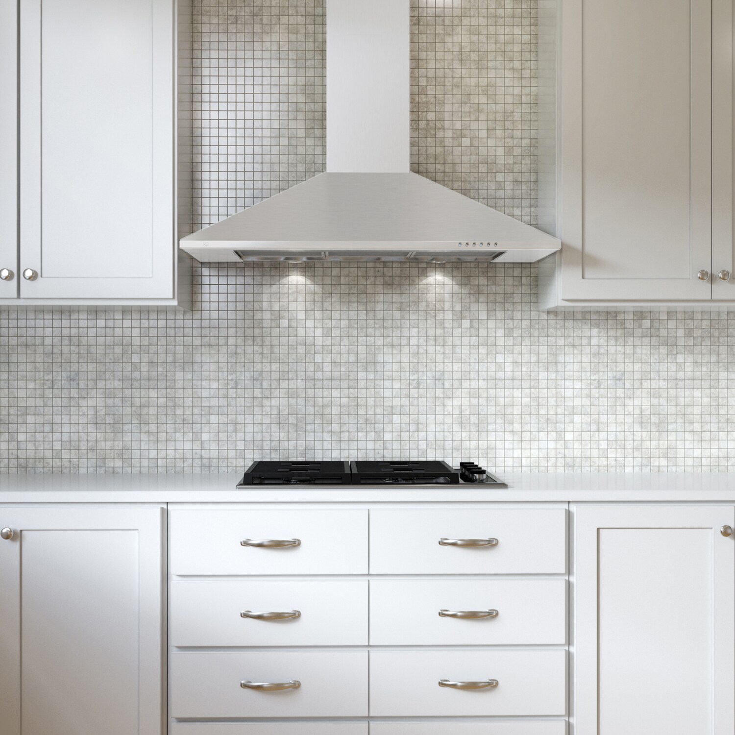 XO 36 in. Convertible Chimney Style Range Hood with 600 CFM, 3 Fan Speeds & 2 LED Lights - White, White, hires