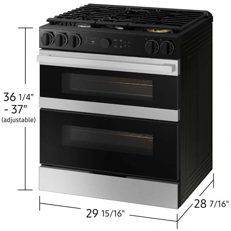 Samsung Bespoke 30 in. 6.1 cu. ft. Smart Air Fry True European Convection Double Oven Slide-In Dual Fuel Range with 5 Sealed Burners & Griddle - Stainless Steel, , hires