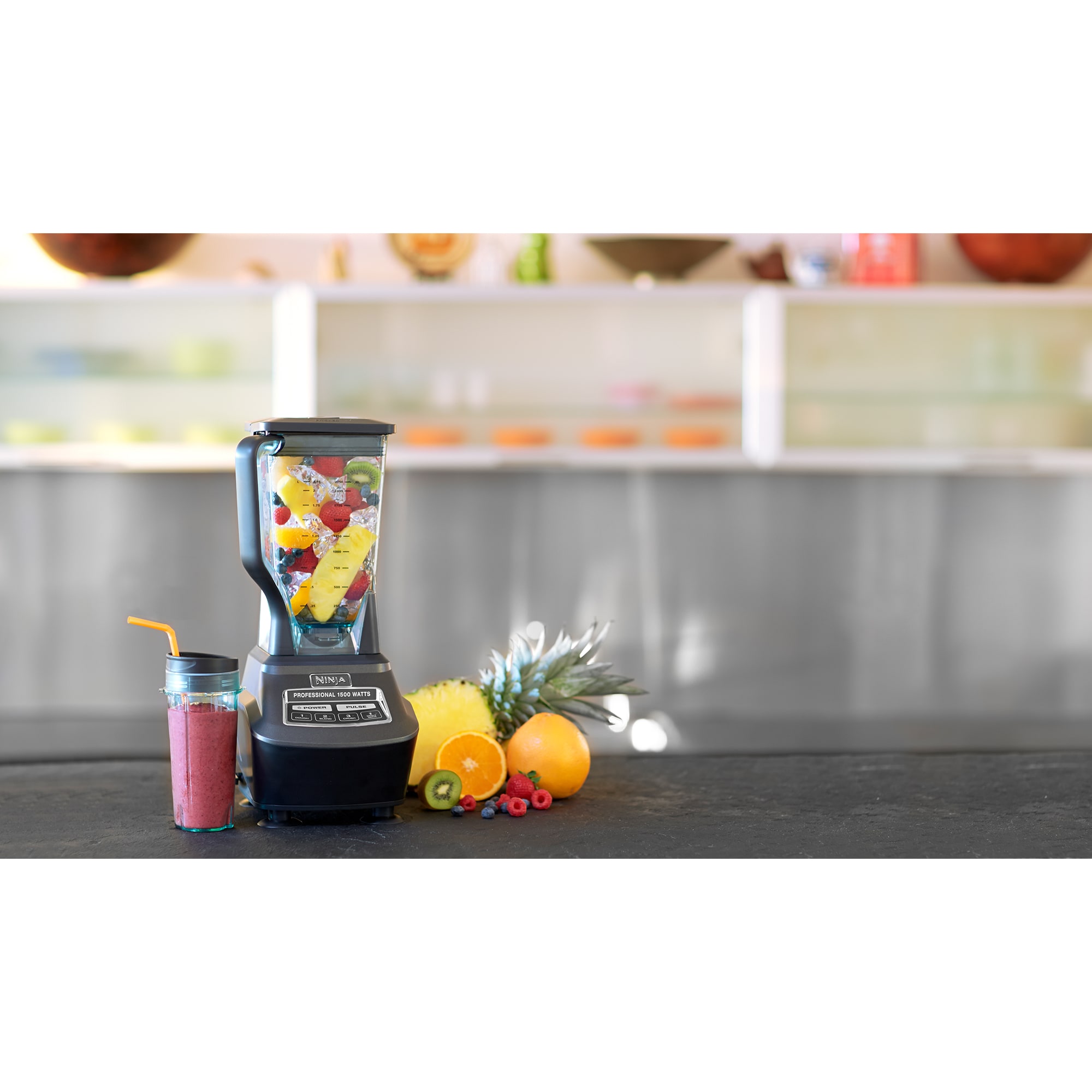 Ninja Mega Kitchen System 72 Oz. 3-Speed Blender with Single Serve Cups & Food Processor Bowl - Black, , hires